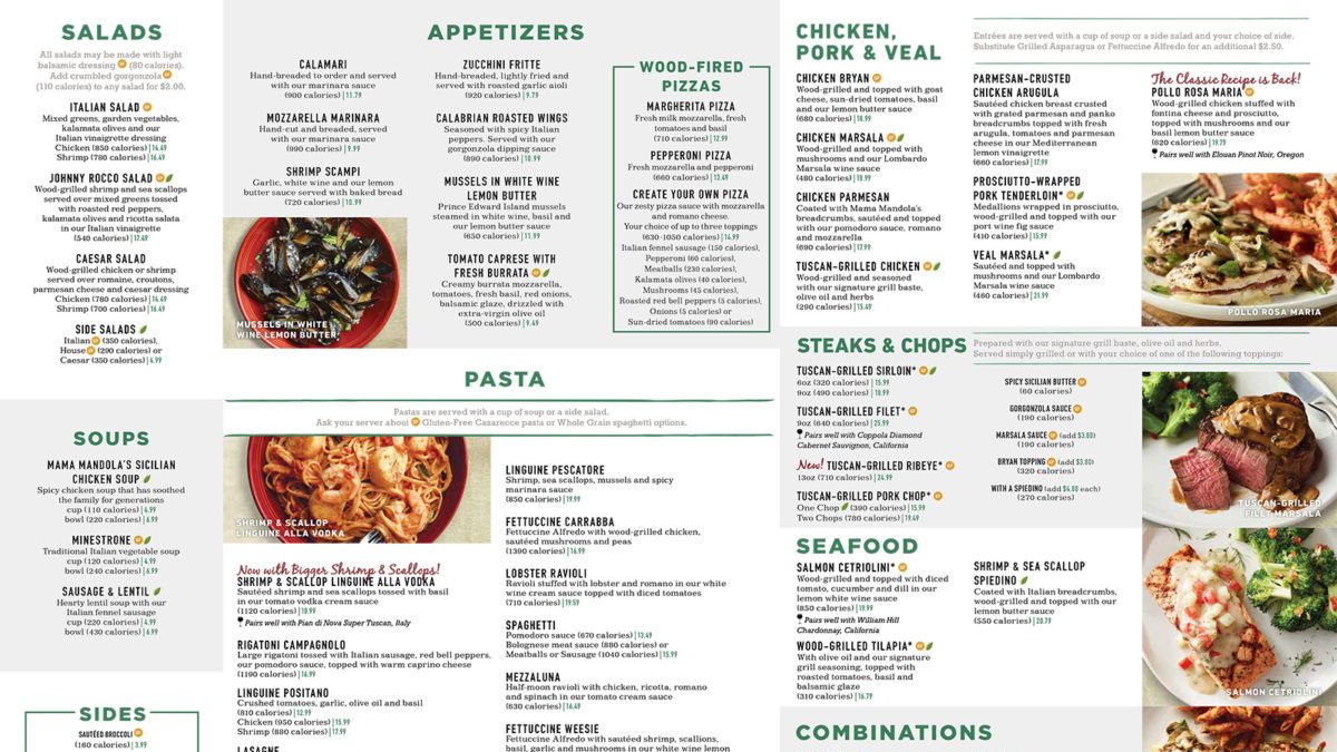 Carrabba's Menu with Pricing and pictures