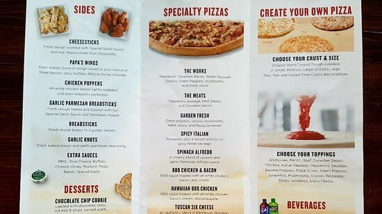 papa johns menu with prices