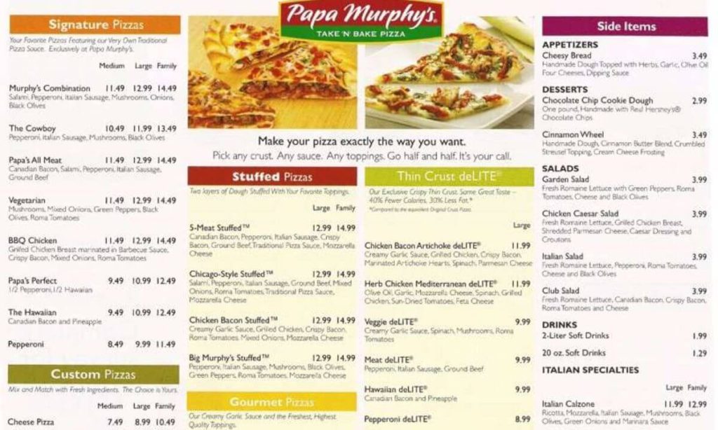 Papa Murphy's Menu Prices with picture