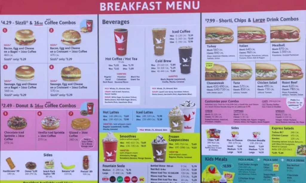 Wawa Menu With Prices and pictures